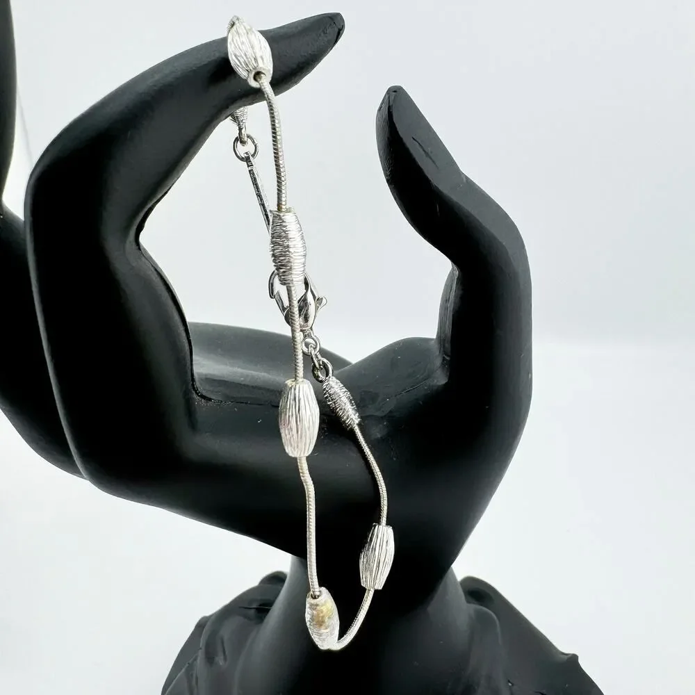 Vintage Signed Napier Silver Tone Beaded Bracelet Dainty Minimalist Retro